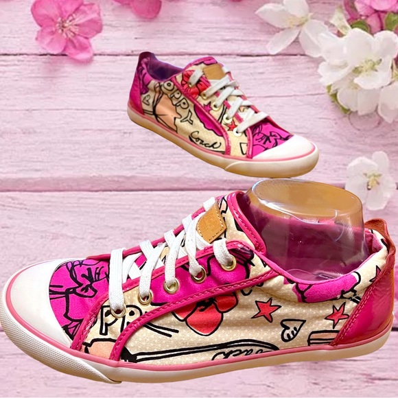 Coach Poppy Barrett Pink Spring Low Top Patent Sneakers Shoes Size 9 - Picture 12 of 13